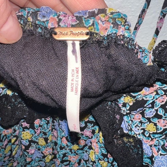 {NWOT Free People Pennie Black Floral Print Ruffle Long Sleeve Mini Dress Small} - Picture 9 of 10